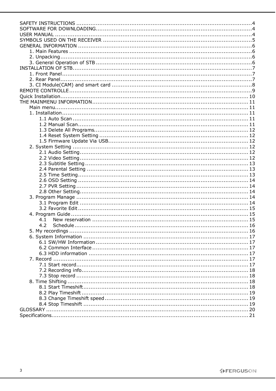 Ferguson FT-8300 HD User Manual | Page 3 / 21