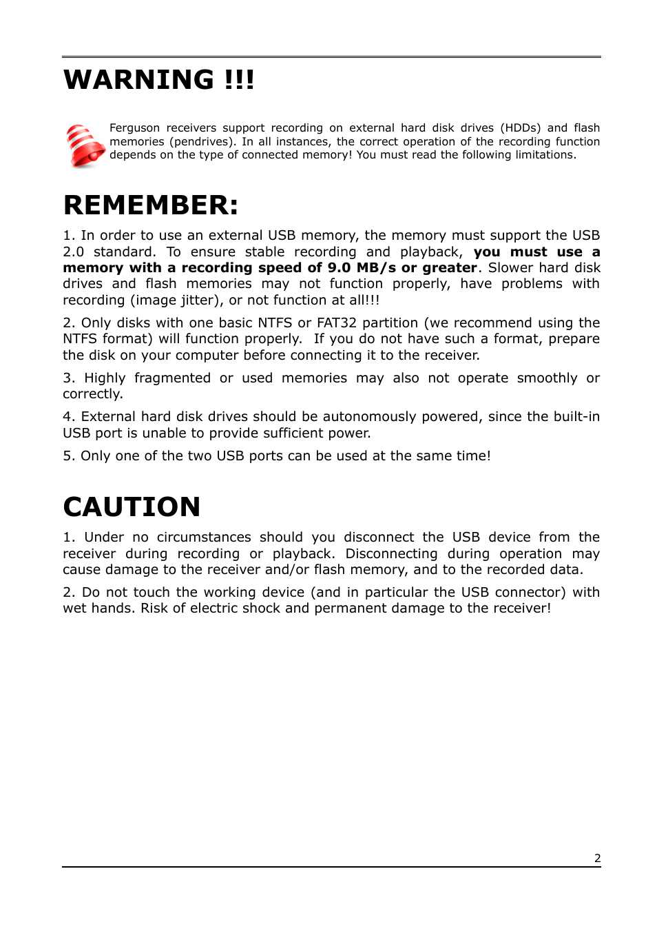 Warning, Remember, Caution | Ferguson Ariva T650i User Manual | Page 2 / 39