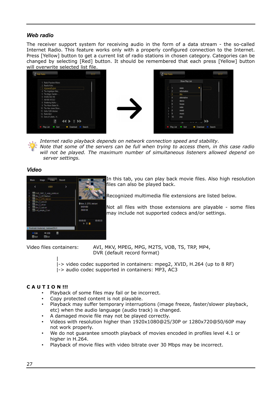 Web radio, Video | Ferguson Ariva T650i User Manual | Page 27 / 39