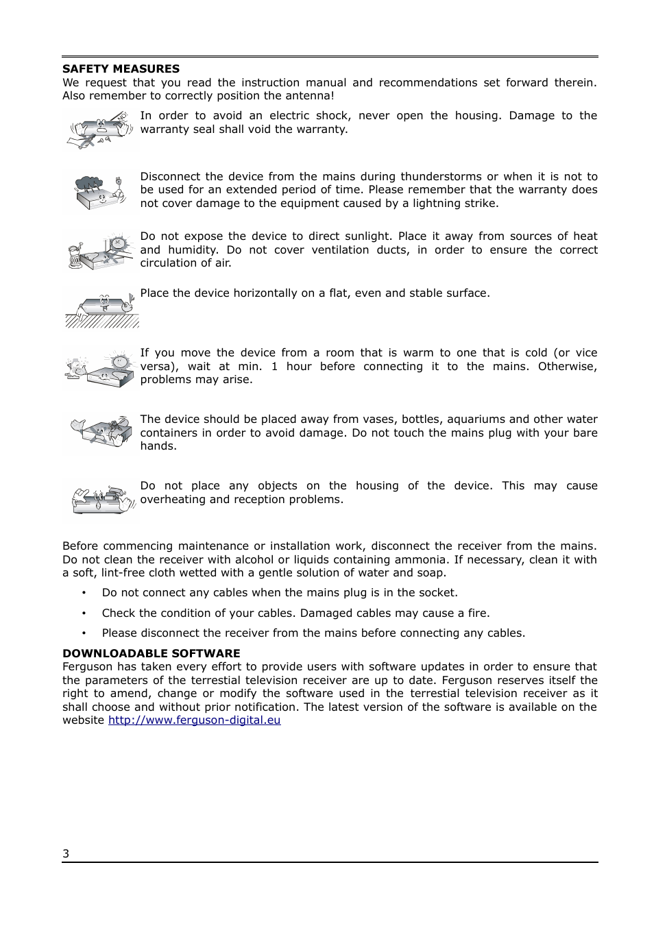 Safety measures, Downloadable software | Ferguson Ariva T650i User Manual | Page 3 / 39