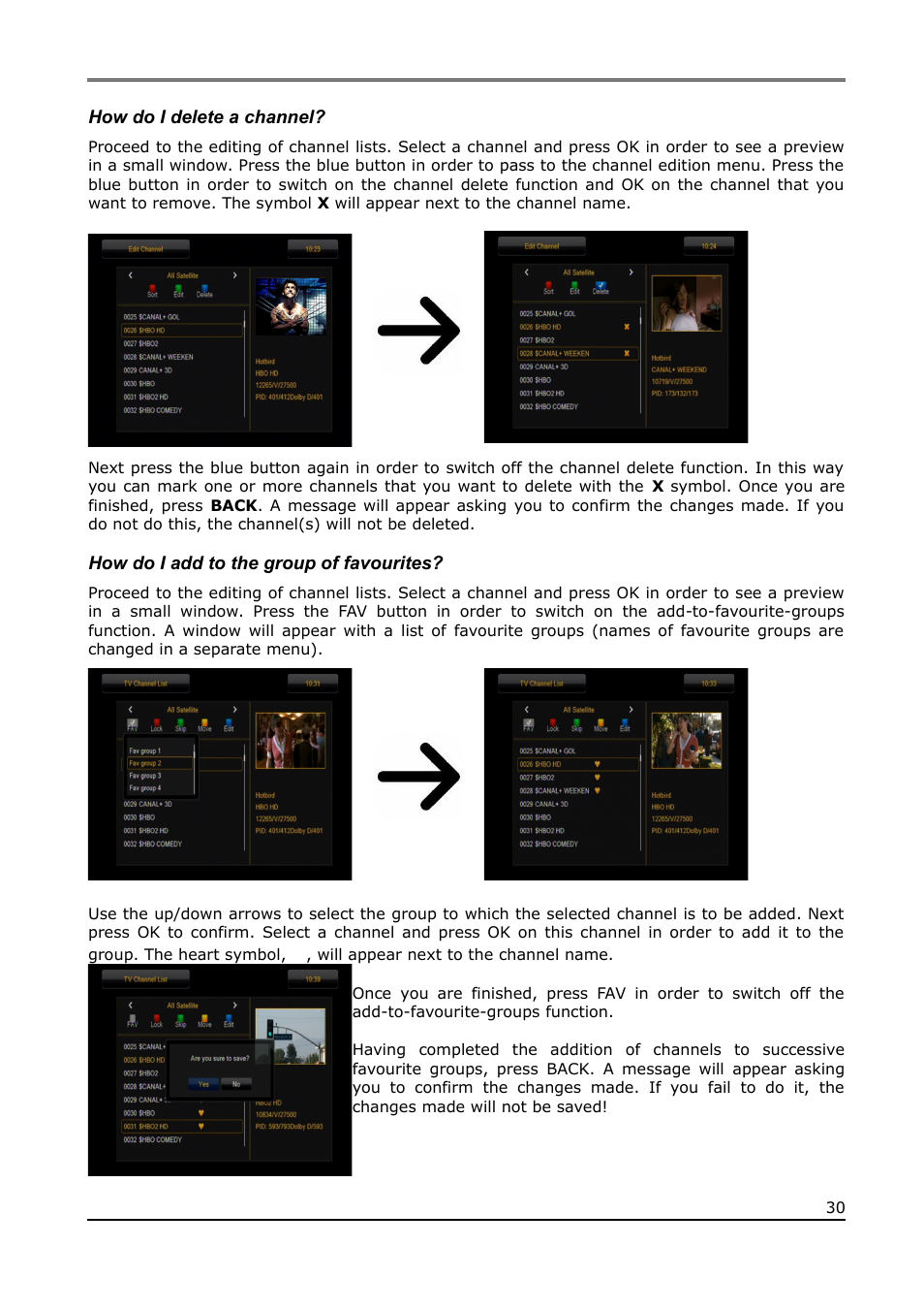 How do i delete a channel, How do i add to the group of favourites | Ferguson Ariva T650i User Manual | Page 30 / 39