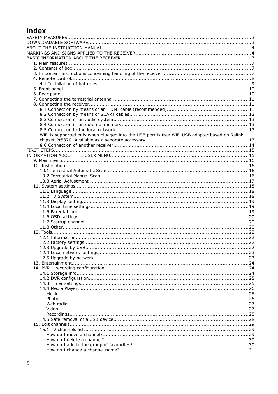 Index | Ferguson Ariva T650i User Manual | Page 5 / 39