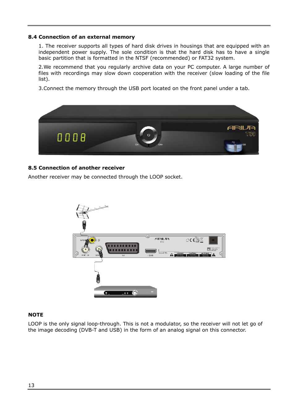 4 connection of an external memory, 5 connection of another receiver | Ferguson Ariva T60 User Manual | Page 13 / 35