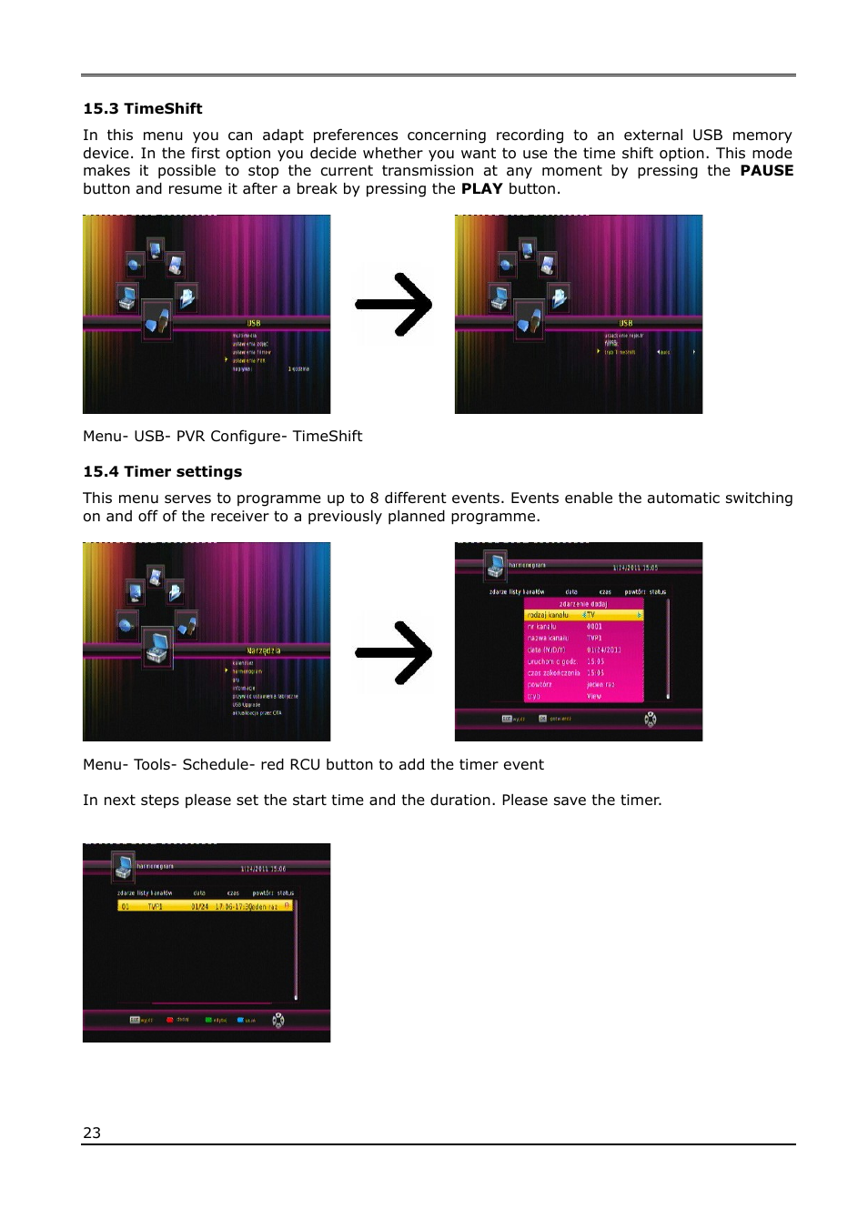 3 timeshift, 4 timer settings | Ferguson Ariva T60 User Manual | Page 23 / 35