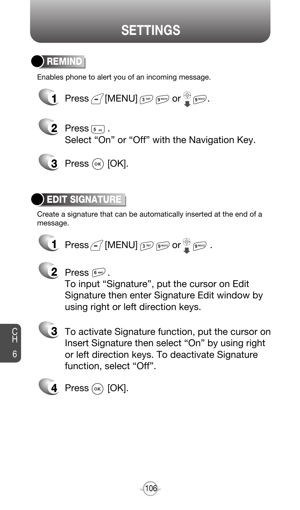 Settings | Audiovox CDM-8615 User Manual | Page 109 / 131