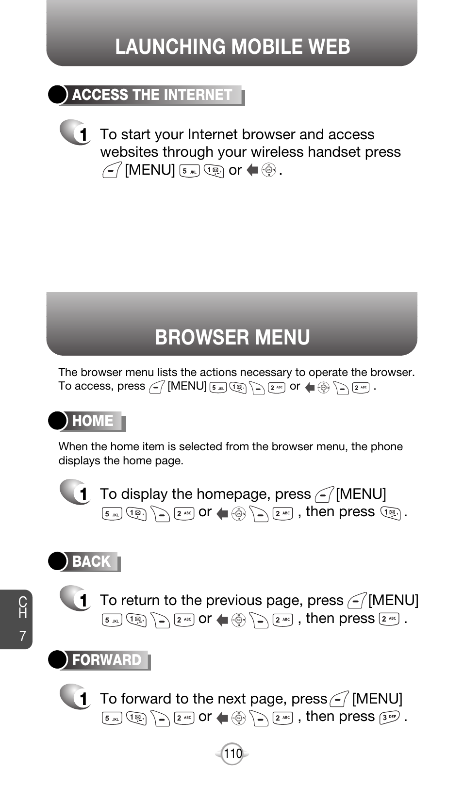 Launching mobile web, Browser menu | Audiovox CDM-8615 User Manual | Page 113 / 131