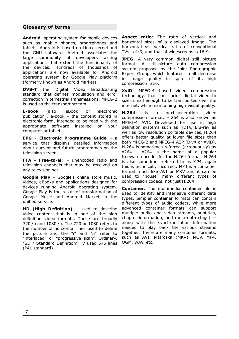 Glossary of terms | Ferguson Regent TV8 User Manual | Page 18 / 20
