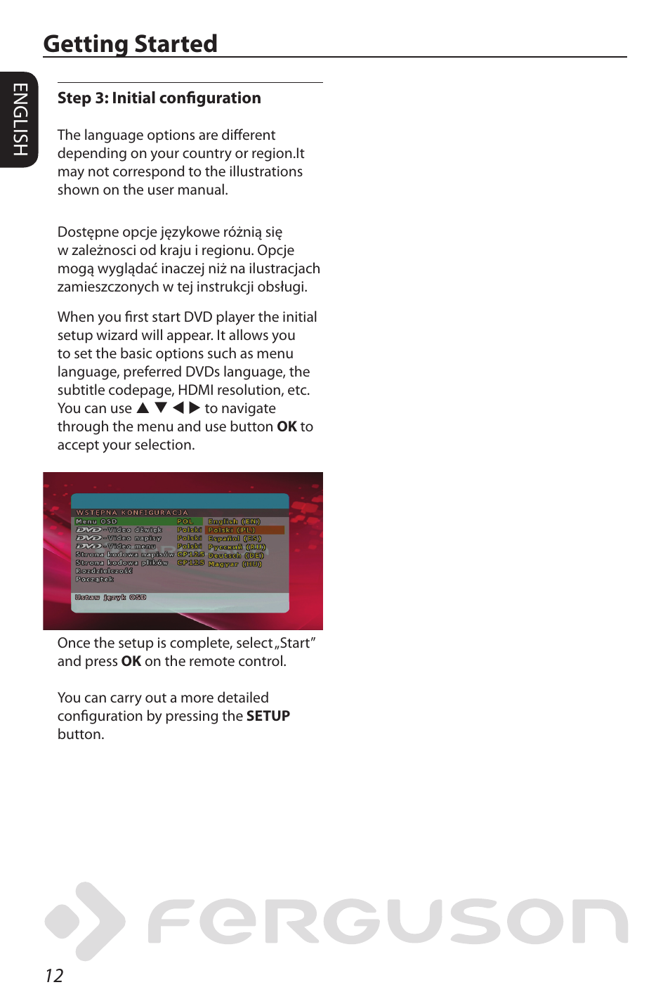Getting started, 12 english | Ferguson D-580 User Manual | Page 18 / 38