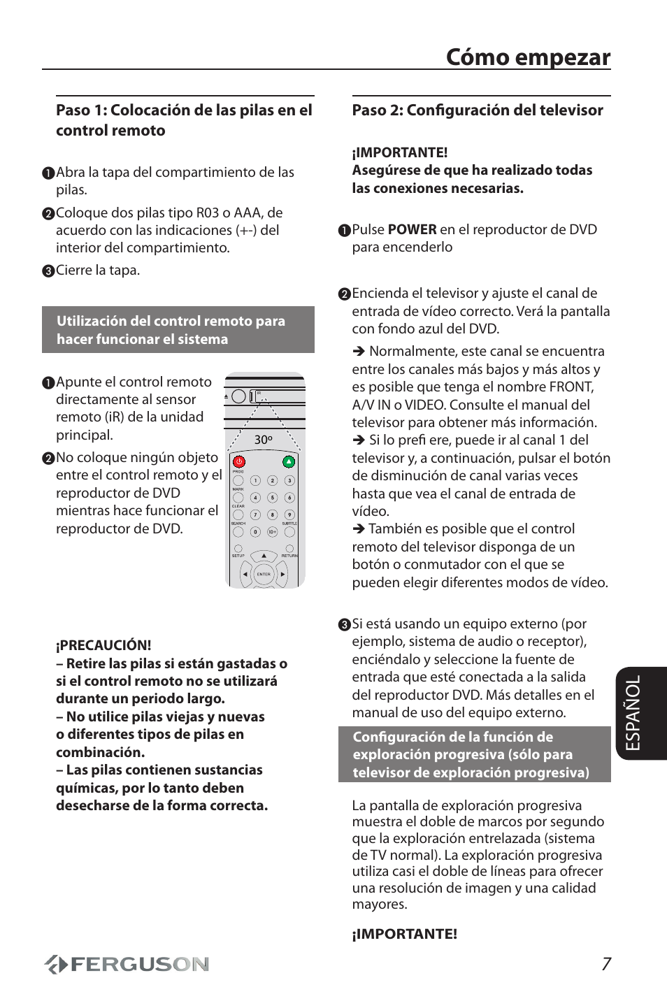 Cómo empezar, Esp añol | Ferguson D 680 User Manual | Page 11 / 30
