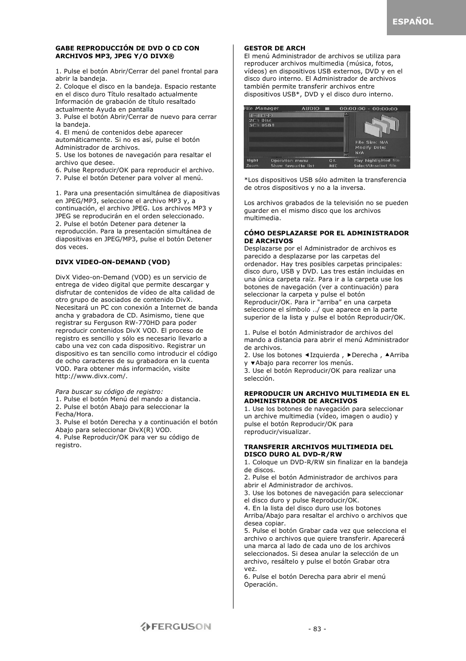 Ferguson RW-770 HD User Manual | Page 83 / 97