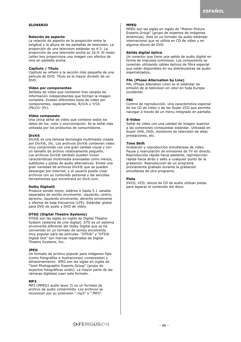 Ferguson RW-770 HD User Manual | Page 96 / 97