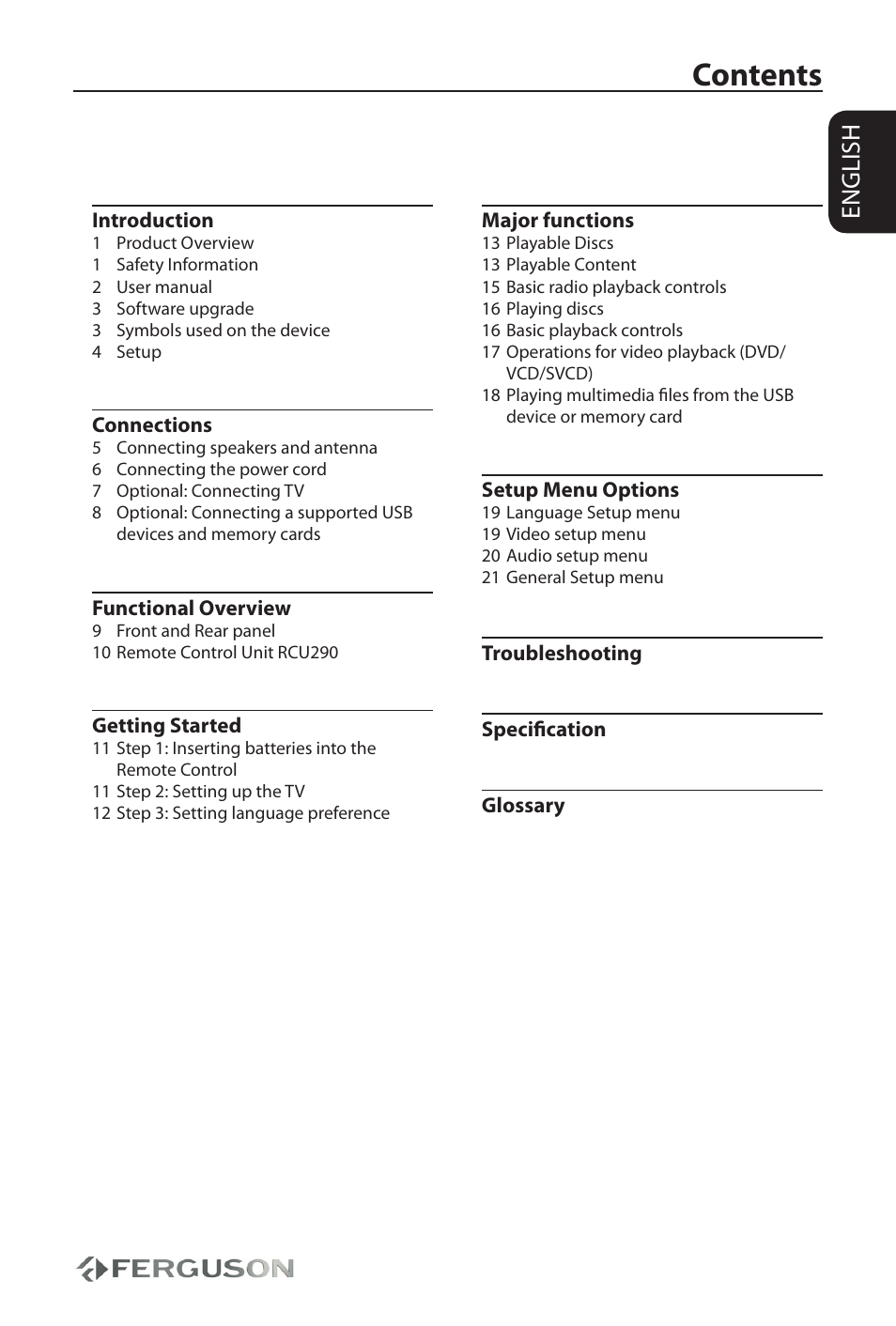 Ferguson AV290DVD User Manual | Page 3 / 28