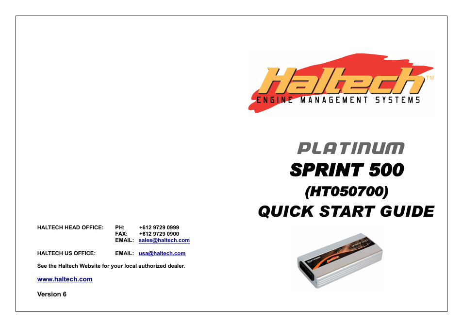 Platinum, Sprint 500, Quick start guide | Haltech Platinum Sprint 500 (HT050700) User Manual | Page 20 / 20
