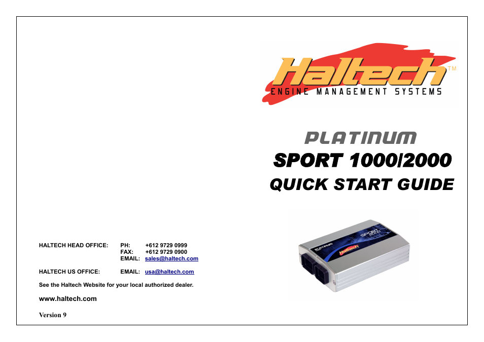 Platinum, Quick start guide | Haltech Platinum Sport 1000 User Manual | Page 20 / 20