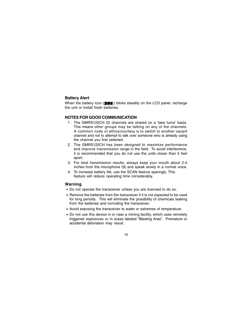 Audiovox GMRS122CH User Manual | Page 16 / 24