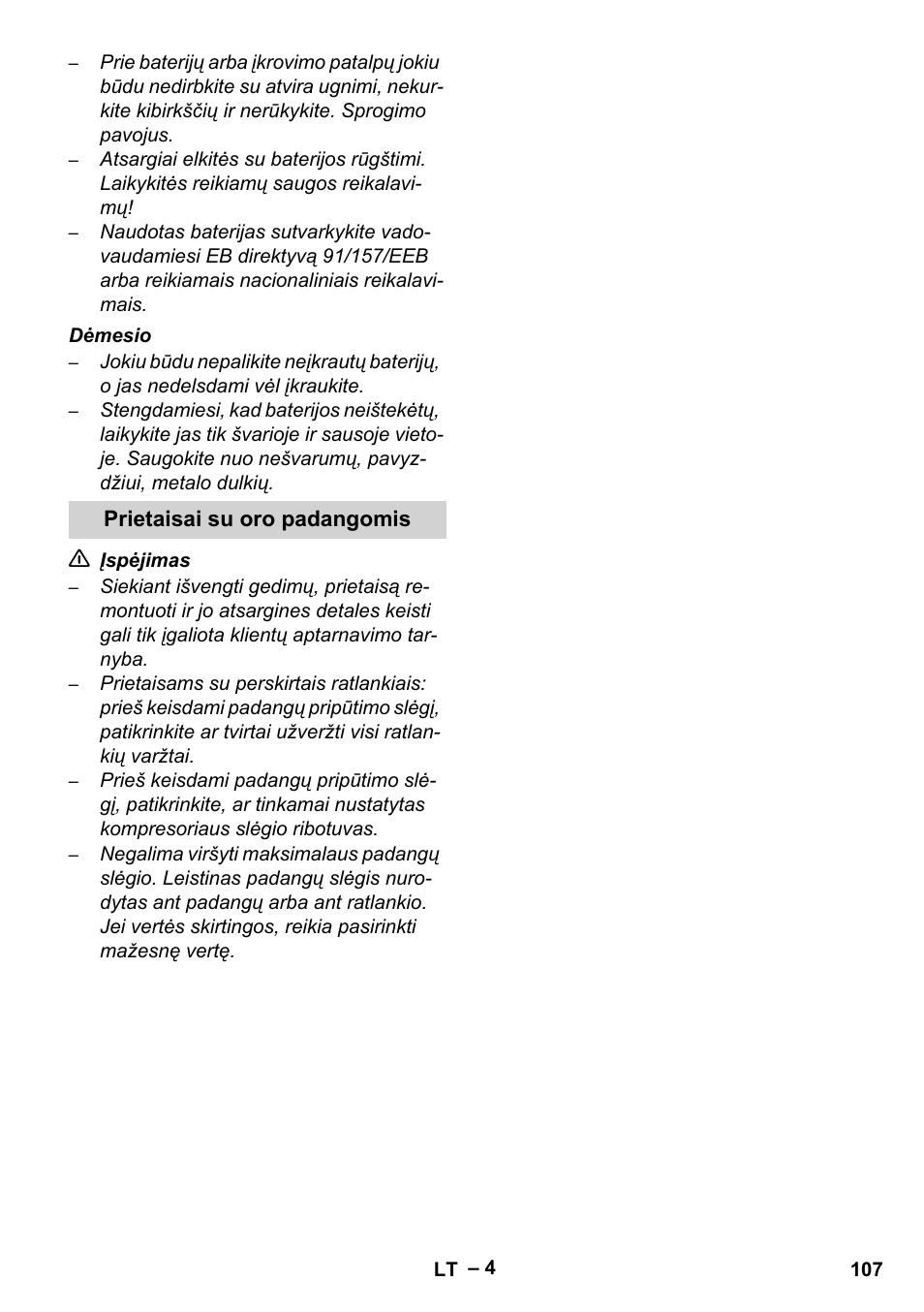 Prietaisai su oro padangomis | Karcher Brush cleaning devices and spray extraction devices User Manual | Page 107 / 116