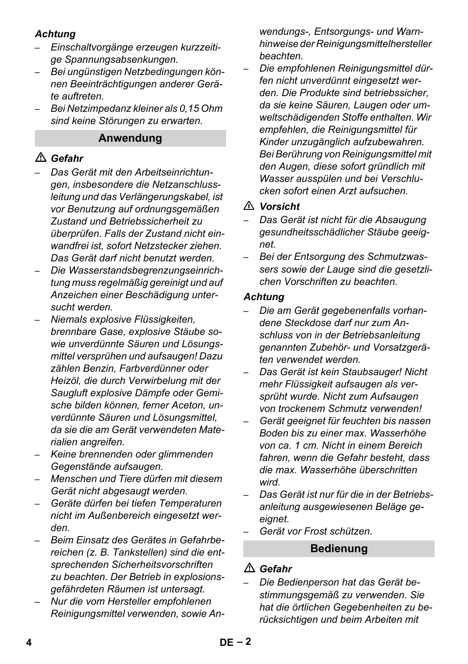 Anwendung, Bedienung | Karcher Brush cleaning devices and spray extraction devices User Manual | Page 4 / 116