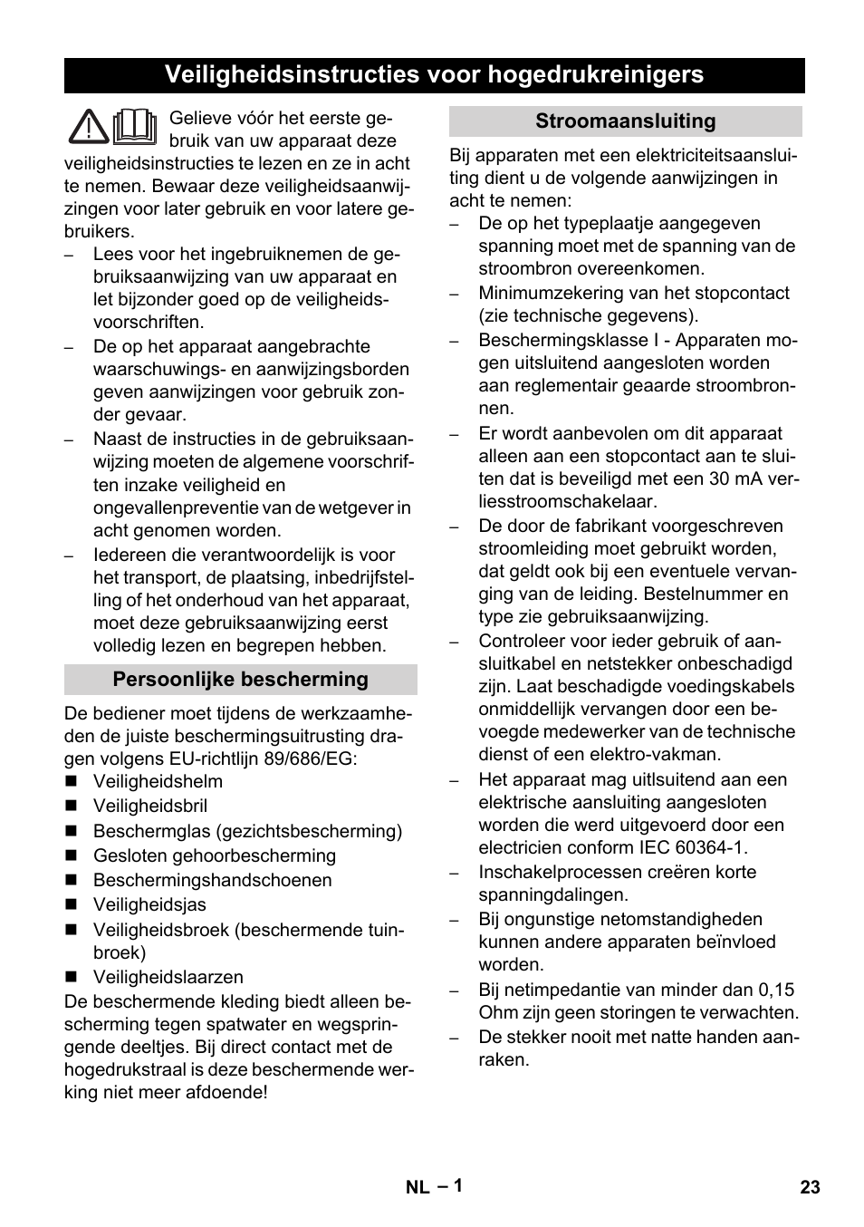 Nederlands, Veiligheidsinstructies voor hogedrukreinigers | Karcher HD 9-50-4 User Manual | Page 23 / 140