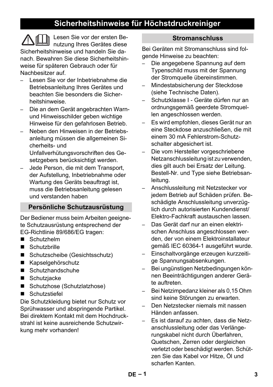Deutsch, Sicherheitshinweise für höchstdruckreiniger | Karcher HD 9-50-4 User Manual | Page 3 / 140