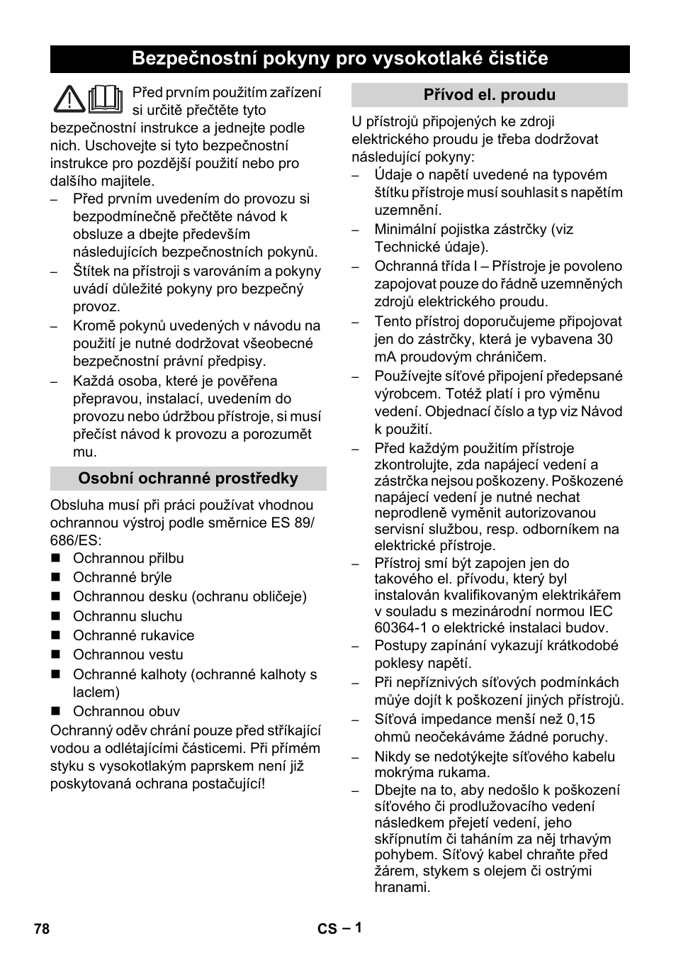 Čeština, Bezpečnostní pokyny pro vysokotlaké čističe | Karcher HD 9-50-4 User Manual | Page 78 / 140