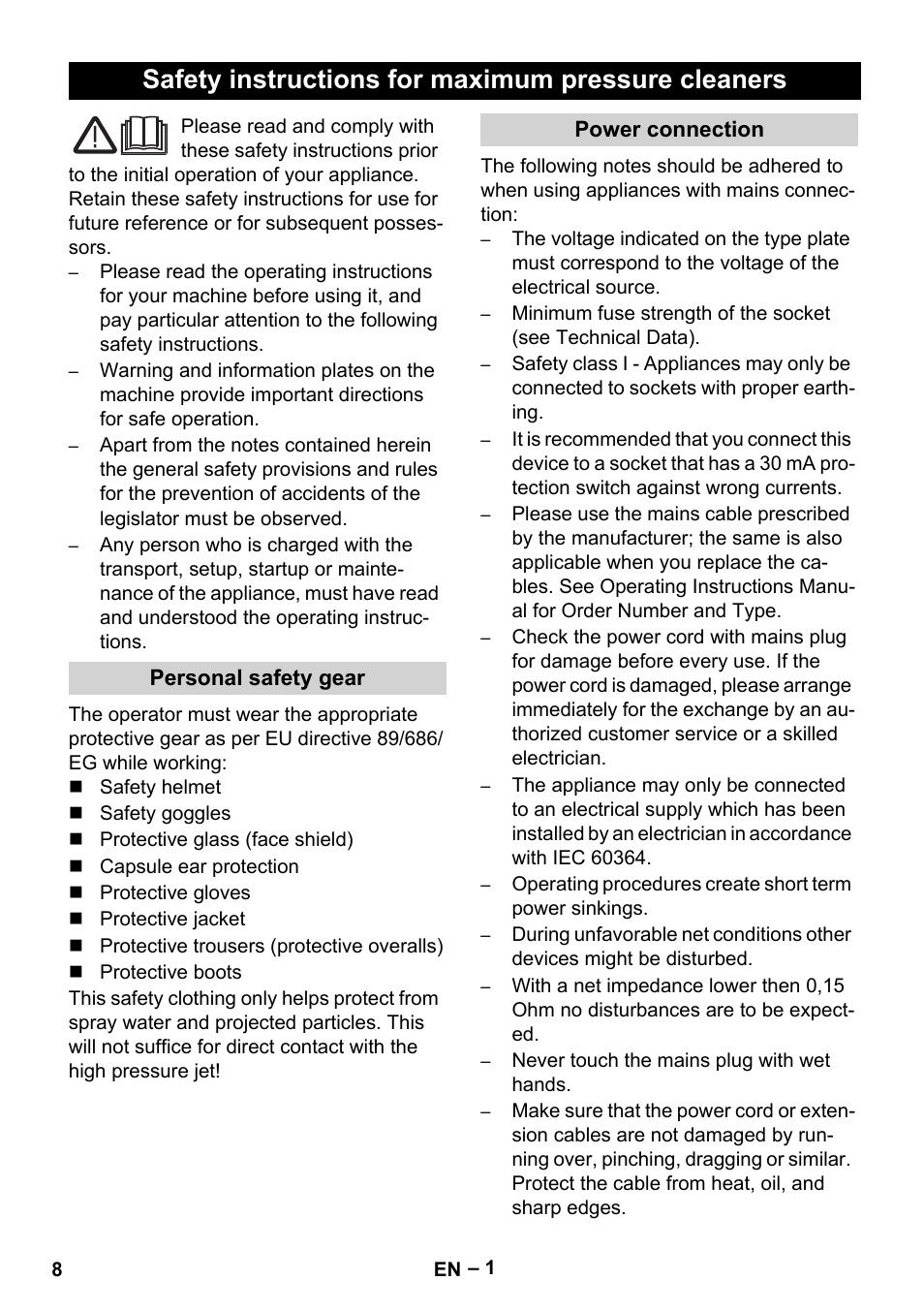 English, Safety instructions for maximum pressure cleaners | Karcher HD 9-50-4 User Manual | Page 8 / 140