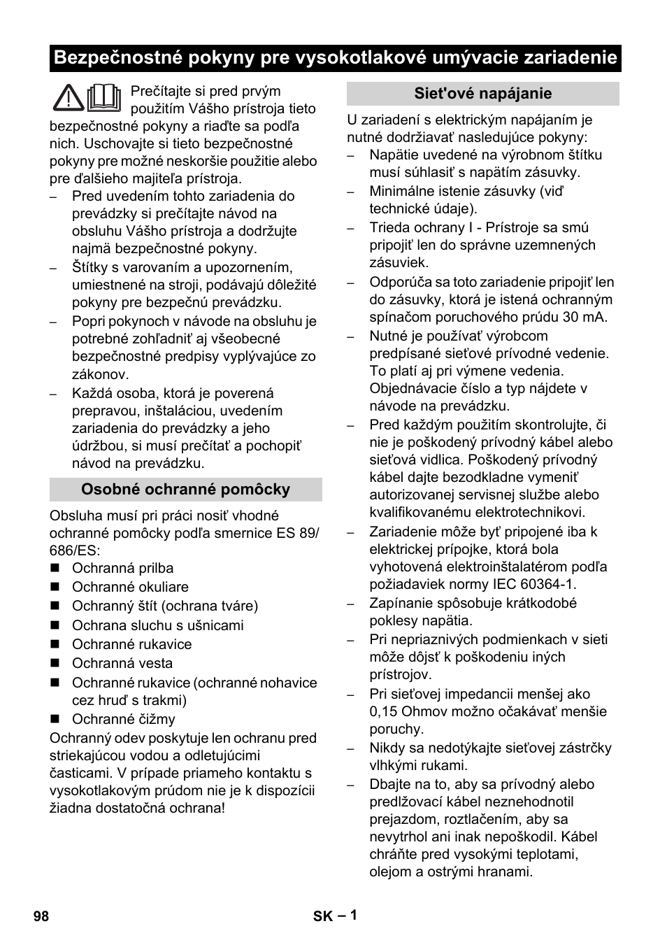 Slovenčina | Karcher HD 9-50-4 User Manual | Page 98 / 140