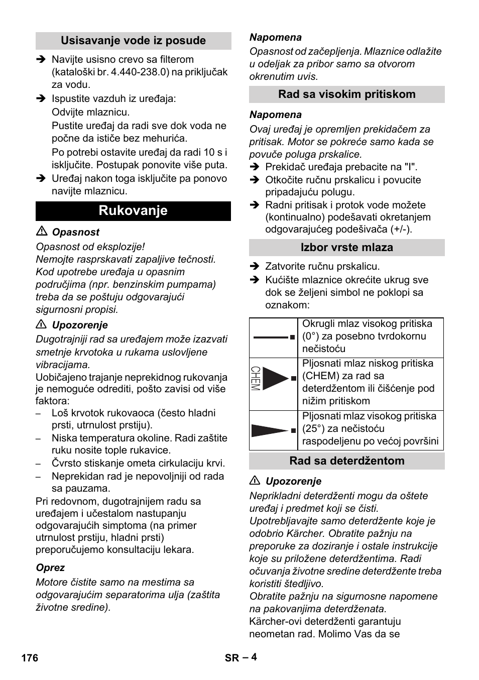 Rukovanje | Karcher HD 5-11 C Plus User Manual | Page 176 / 232