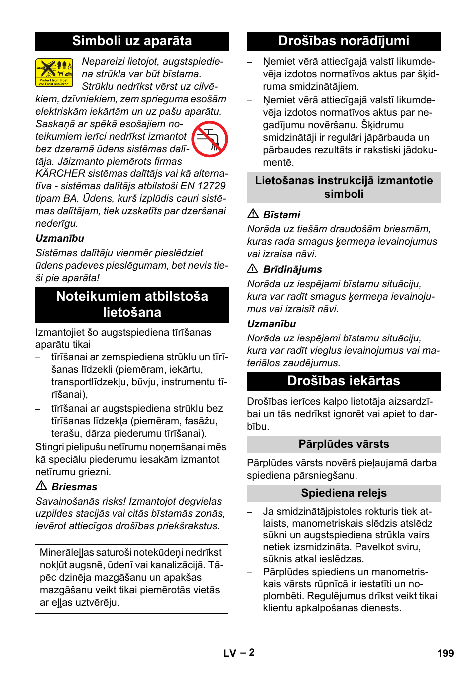 Drošības norādījumi, Drošības iekārtas | Karcher HD 5-11 C Plus User Manual | Page 199 / 232