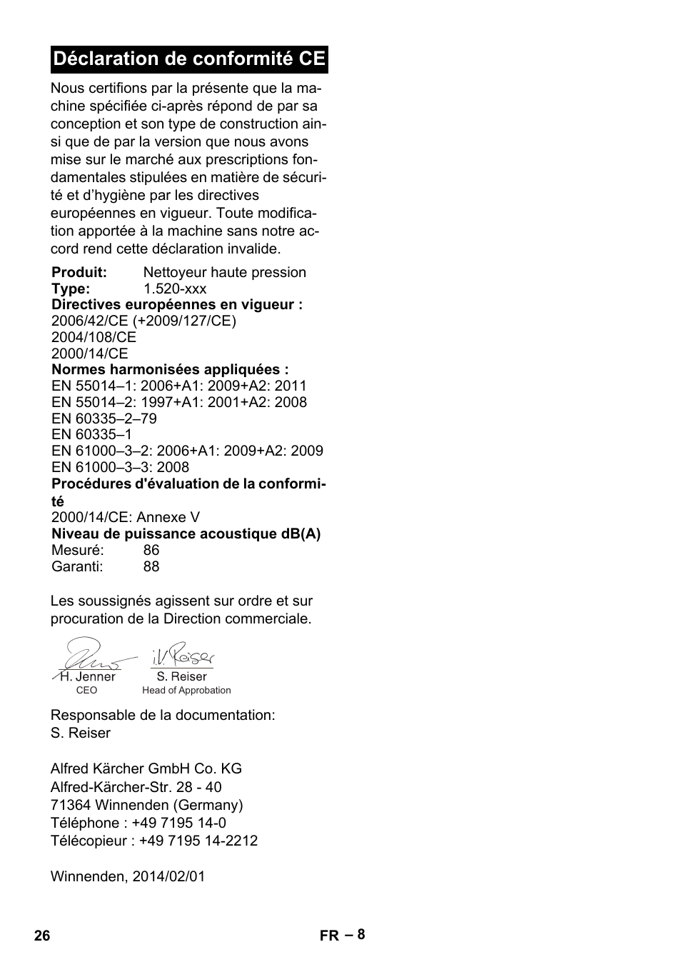 Déclaration de conformité ce | Karcher HD 5-11 C Plus User Manual | Page 26 / 232