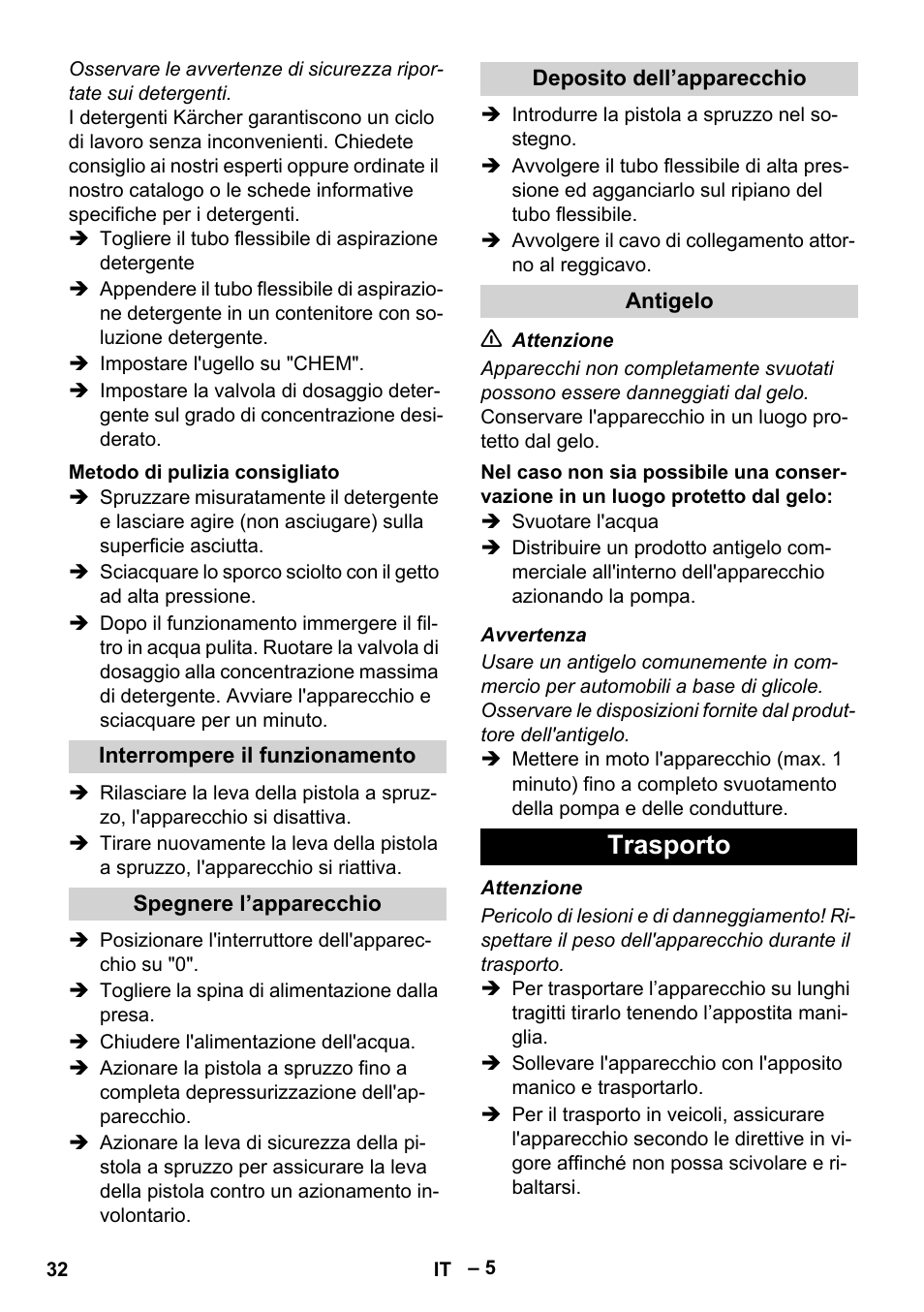 Trasporto | Karcher HD 5-11 C Plus User Manual | Page 32 / 232