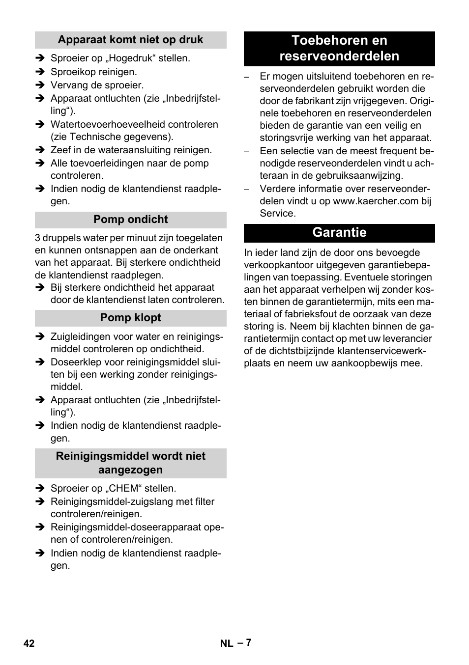 Toebehoren en reserveonderdelen garantie | Karcher HD 5-11 C Plus User Manual | Page 42 / 232