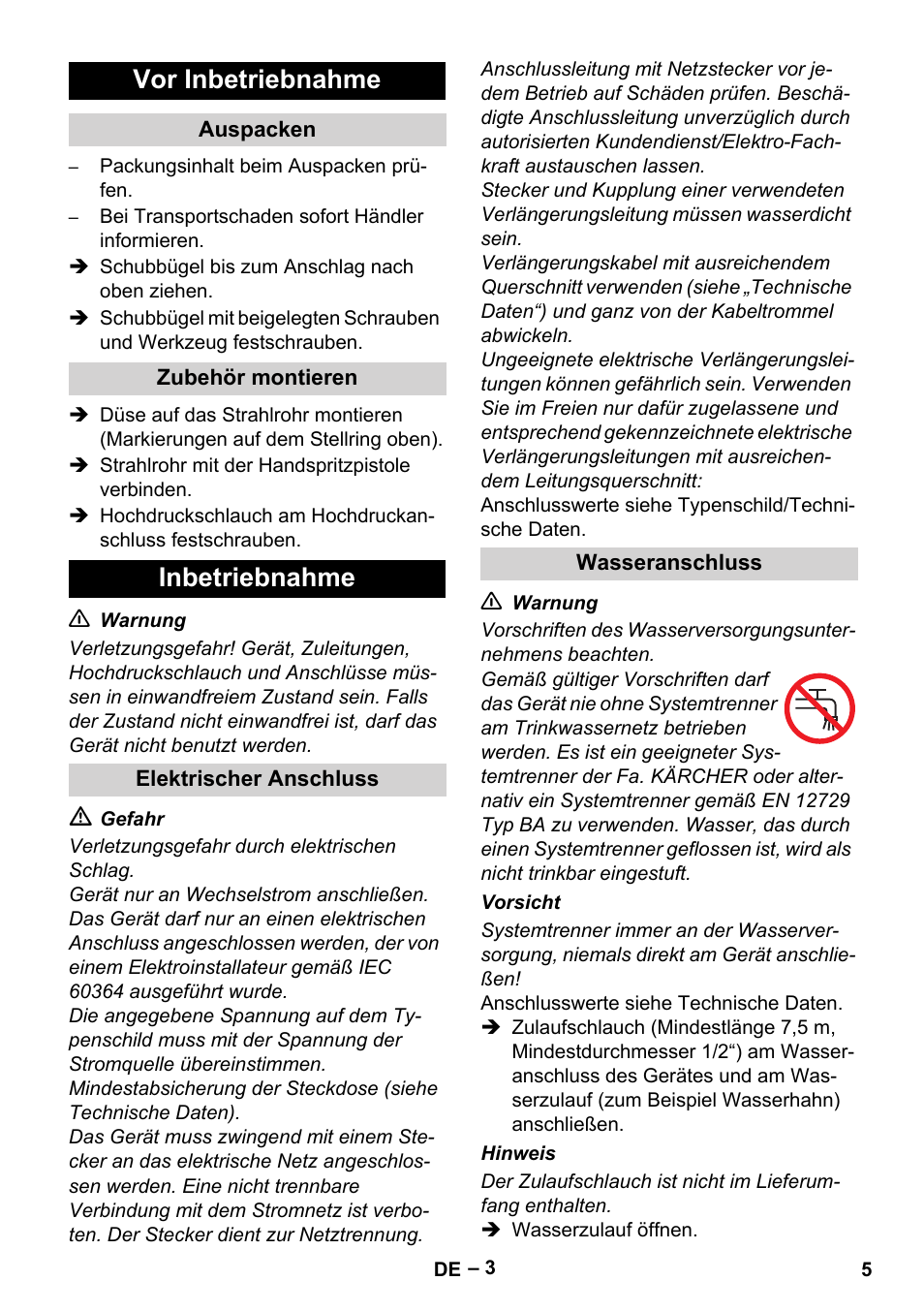 Vor inbetriebnahme, Inbetriebnahme | Karcher HD 5-11 C Plus User Manual | Page 5 / 232