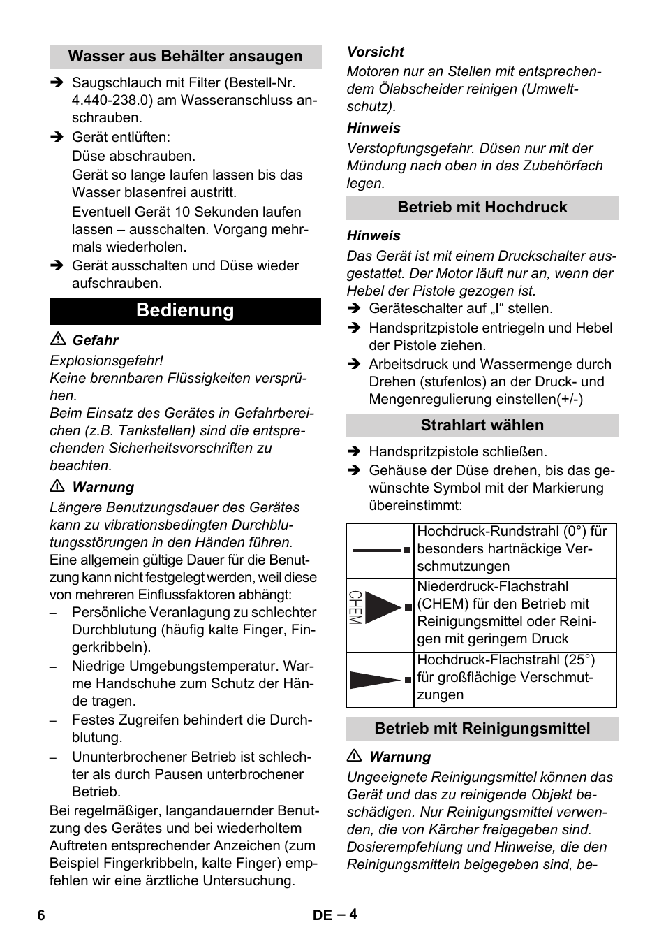 Bedienung | Karcher HD 5-11 C Plus User Manual | Page 6 / 232