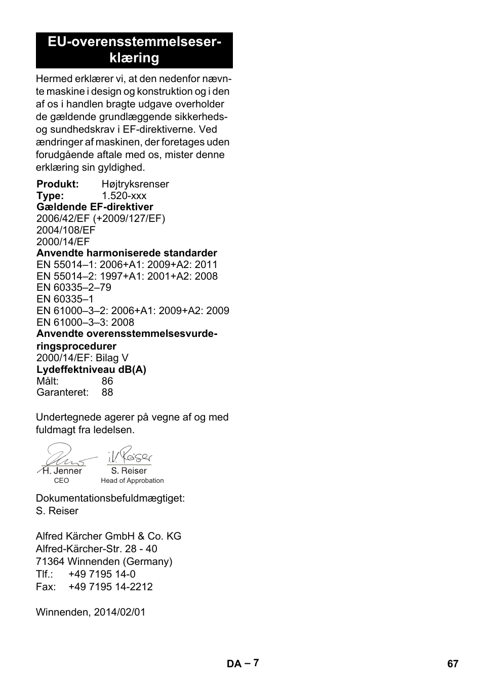 Eu-overensstemmelseser- klæring | Karcher HD 5-11 C Plus User Manual | Page 67 / 232