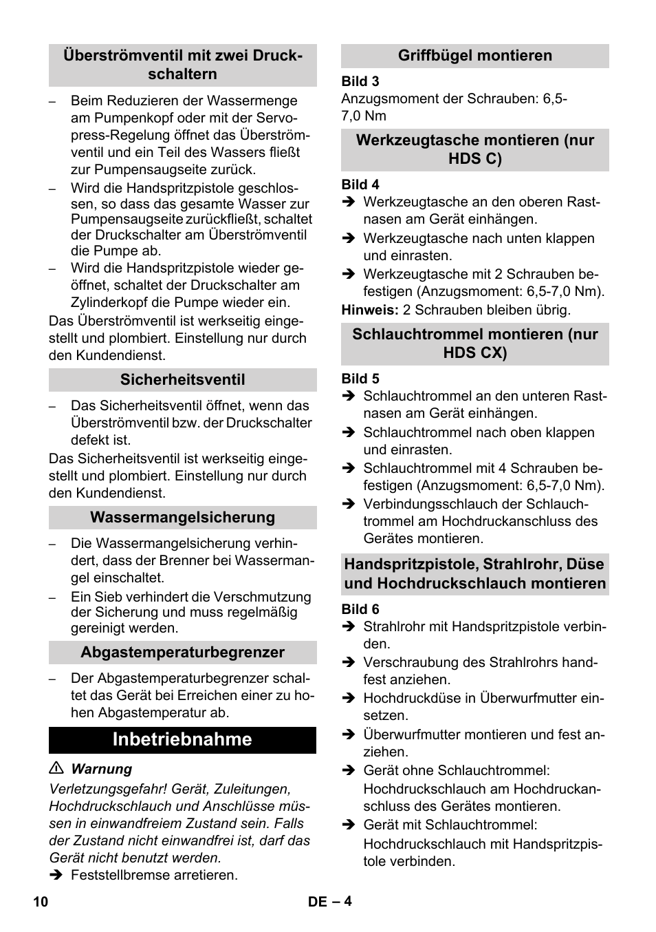 Inbetriebnahme | Karcher HDS 8-17 CX User Manual | Page 10 / 500