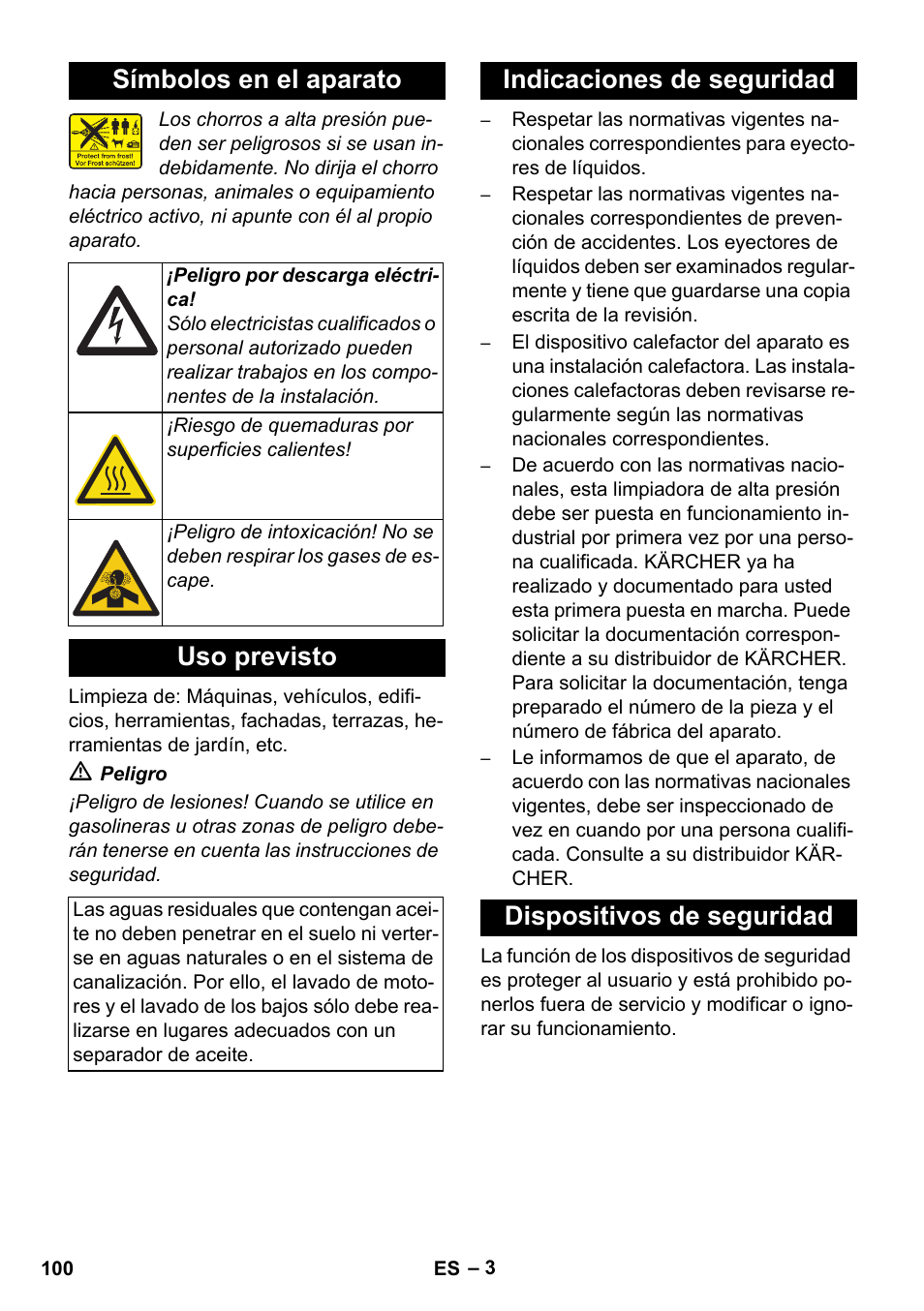 Símbolos en el aparato, Uso previsto | Karcher HDS 8-17 CX User Manual | Page 100 / 500