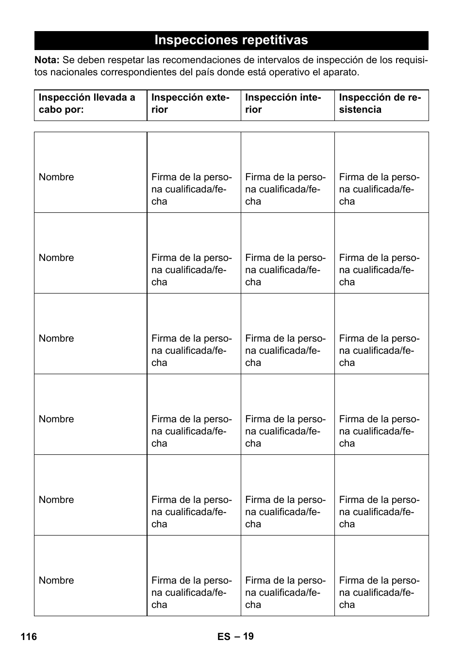 Inspecciones repetitivas | Karcher HDS 8-17 CX User Manual | Page 116 / 500