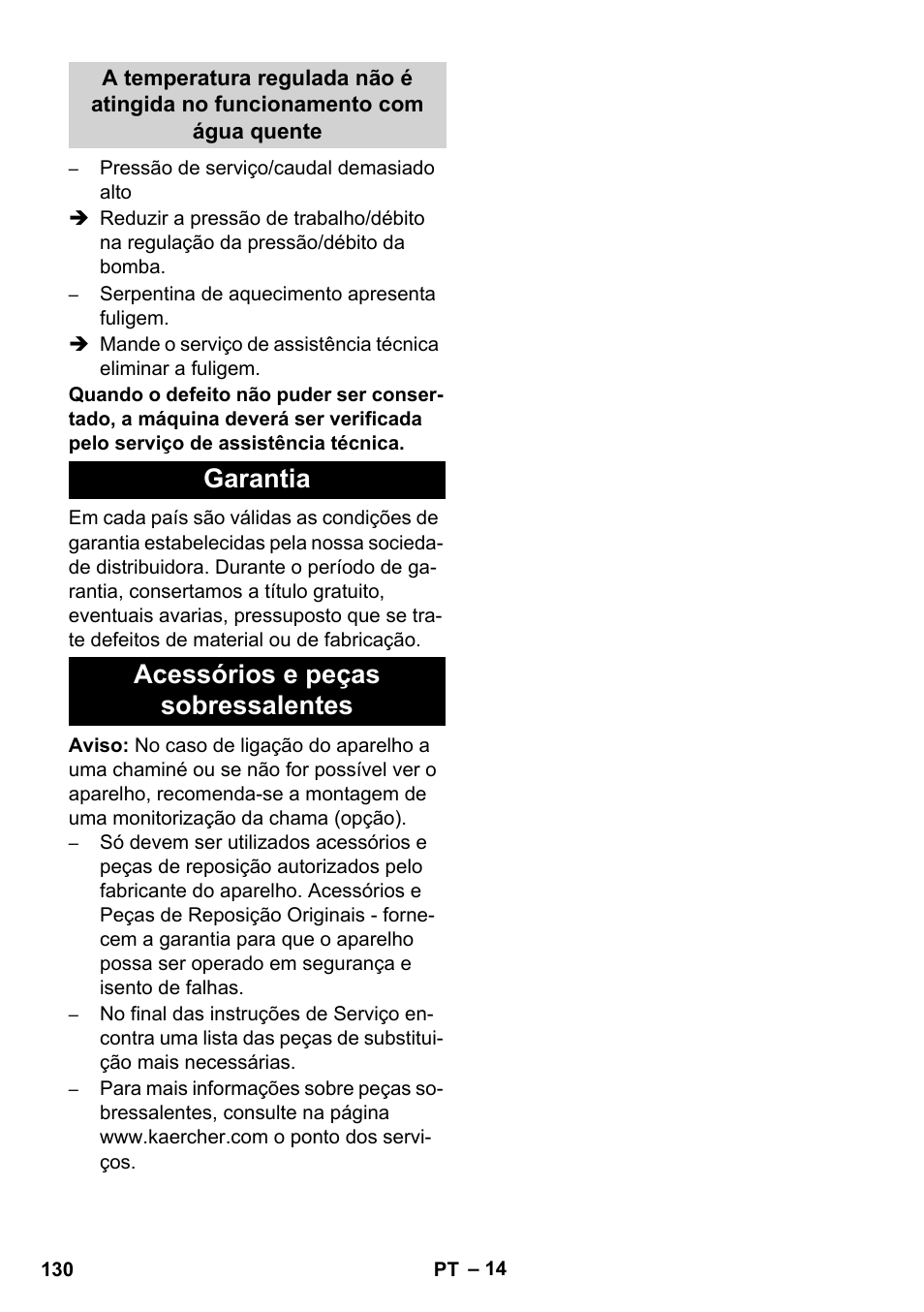 Garantia acessórios e peças sobressalentes | Karcher HDS 8-17 CX User Manual | Page 130 / 500