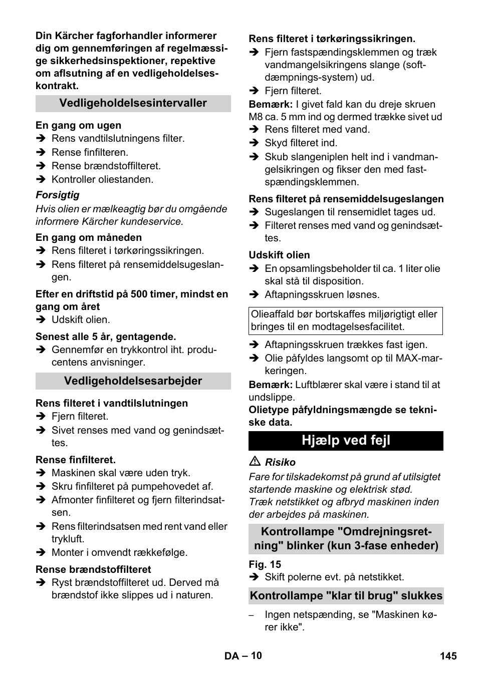 Hjælp ved fejl | Karcher HDS 8-17 CX User Manual | Page 145 / 500
