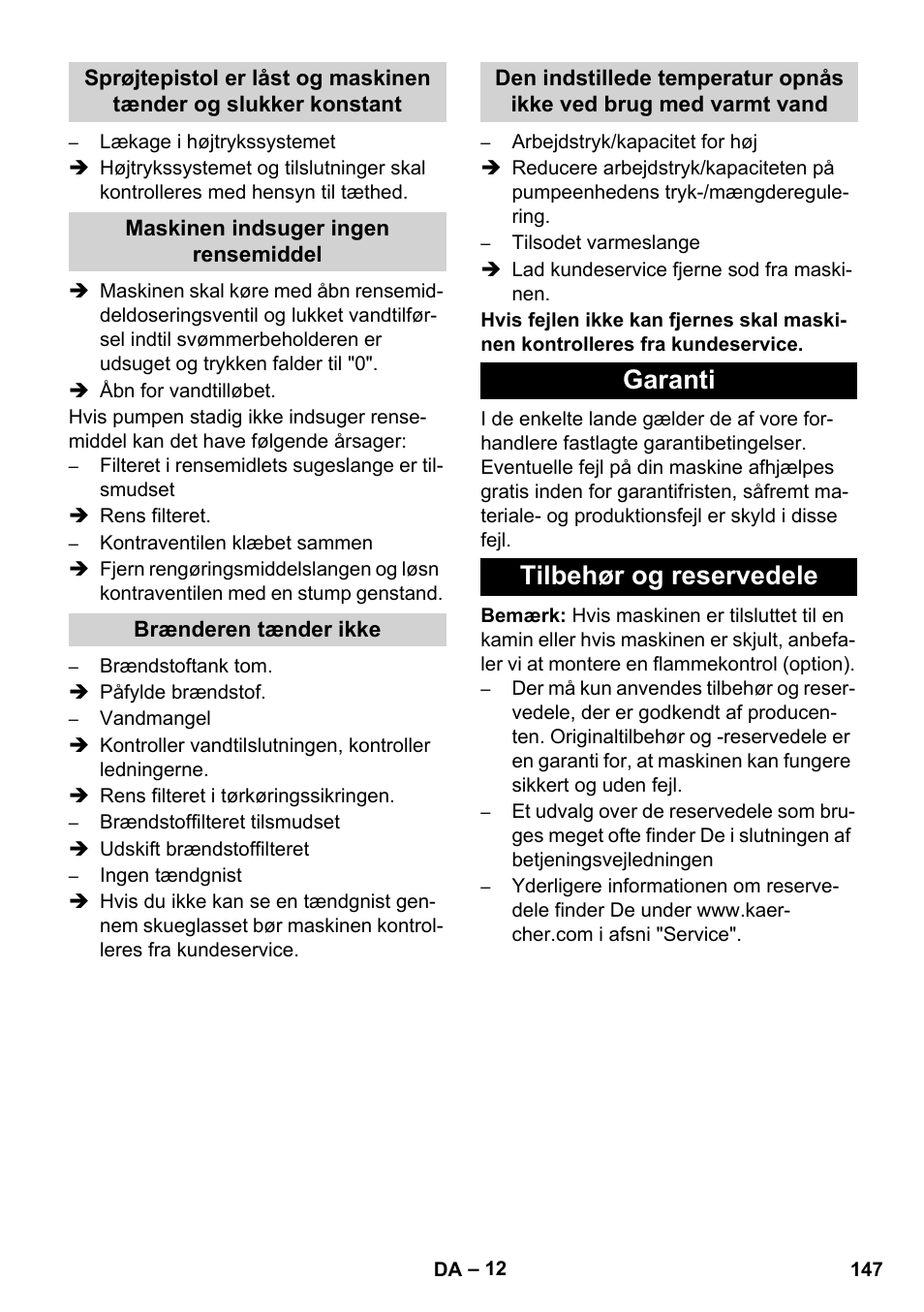 Garanti tilbehør og reservedele | Karcher HDS 8-17 CX User Manual | Page 147 / 500