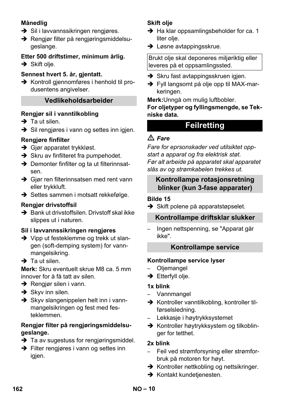 Feilretting | Karcher HDS 8-17 CX User Manual | Page 162 / 500