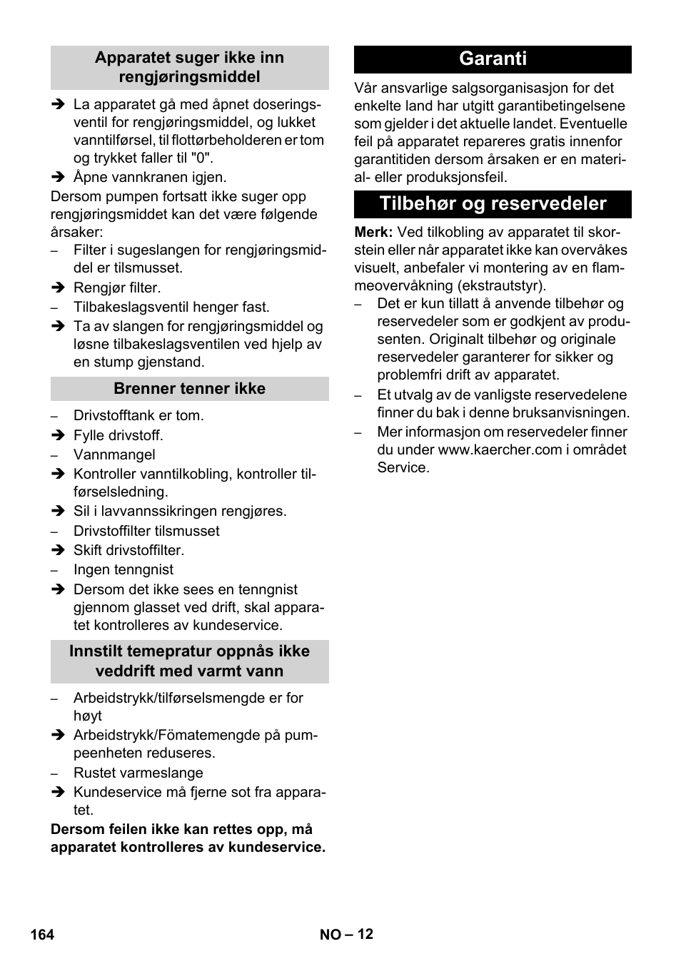 Garanti tilbehør og reservedeler | Karcher HDS 8-17 CX User Manual | Page 164 / 500