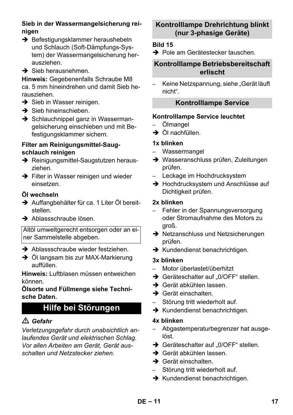 Hilfe bei störungen | Karcher HDS 8-17 CX User Manual | Page 17 / 500