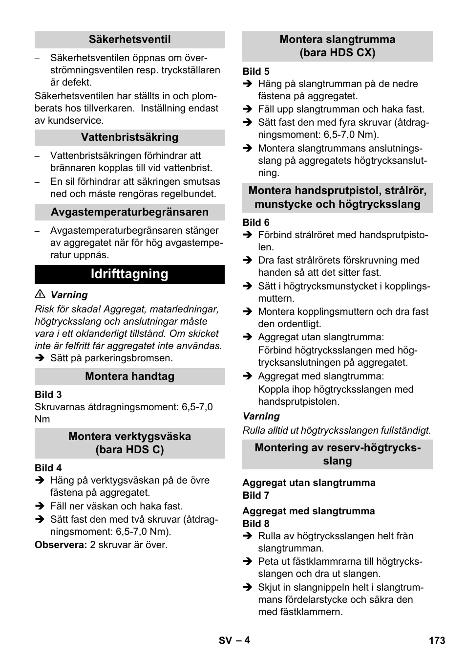 Idrifttagning | Karcher HDS 8-17 CX User Manual | Page 173 / 500