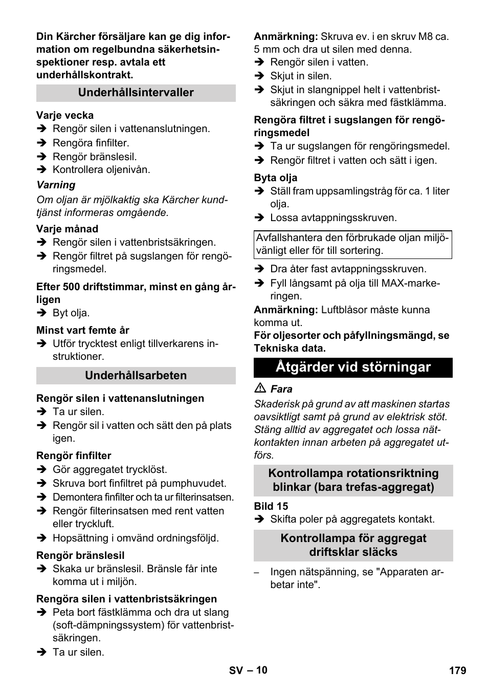 Åtgärder vid störningar | Karcher HDS 8-17 CX User Manual | Page 179 / 500