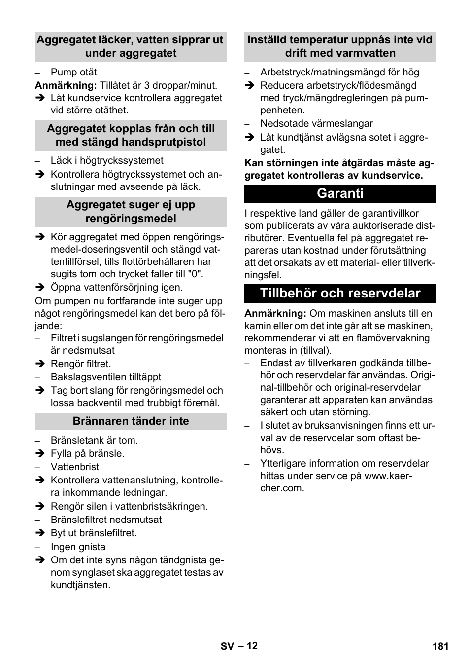 Garanti tillbehör och reservdelar | Karcher HDS 8-17 CX User Manual | Page 181 / 500
