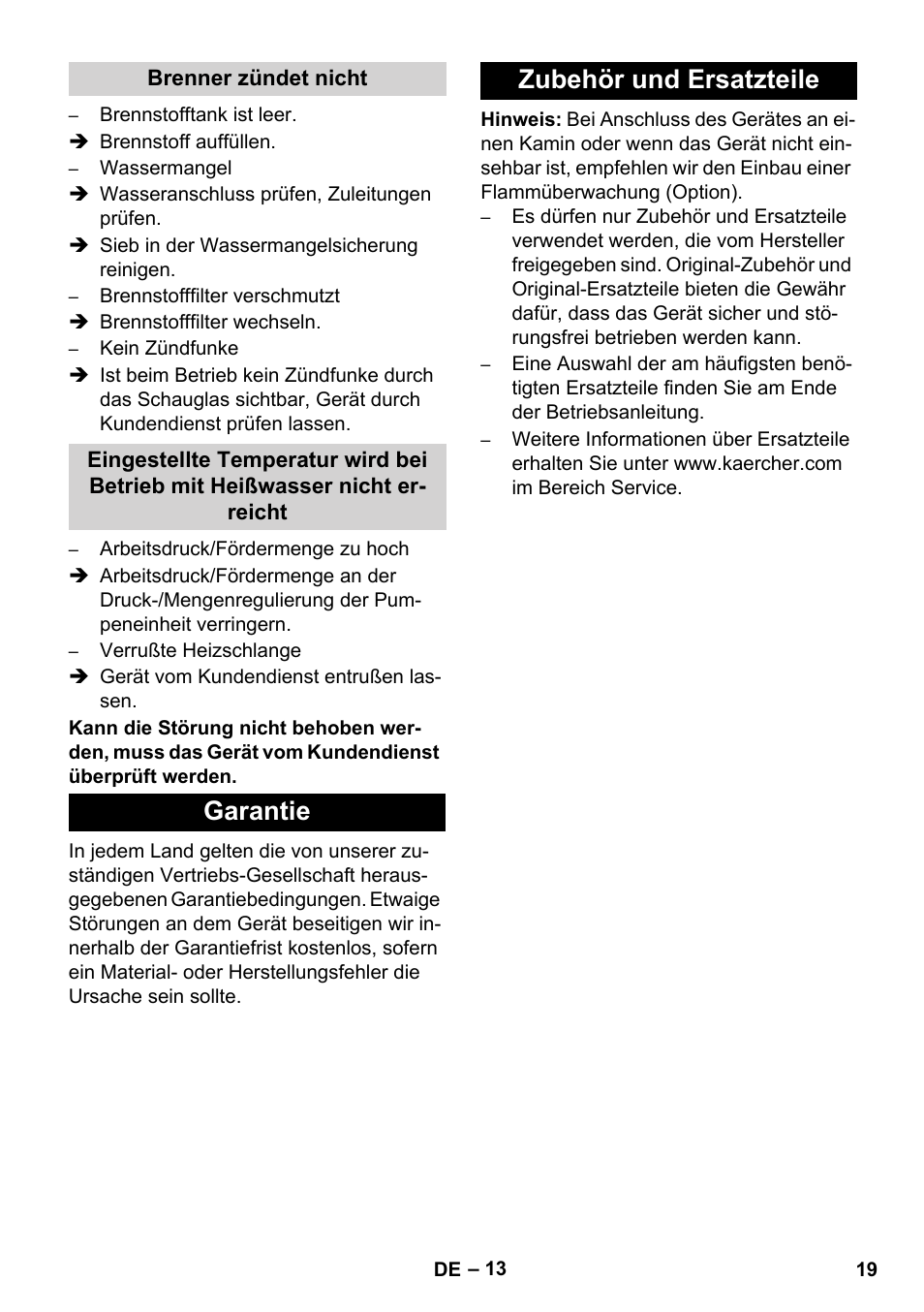 Garantie zubehör und ersatzteile | Karcher HDS 8-17 CX User Manual | Page 19 / 500