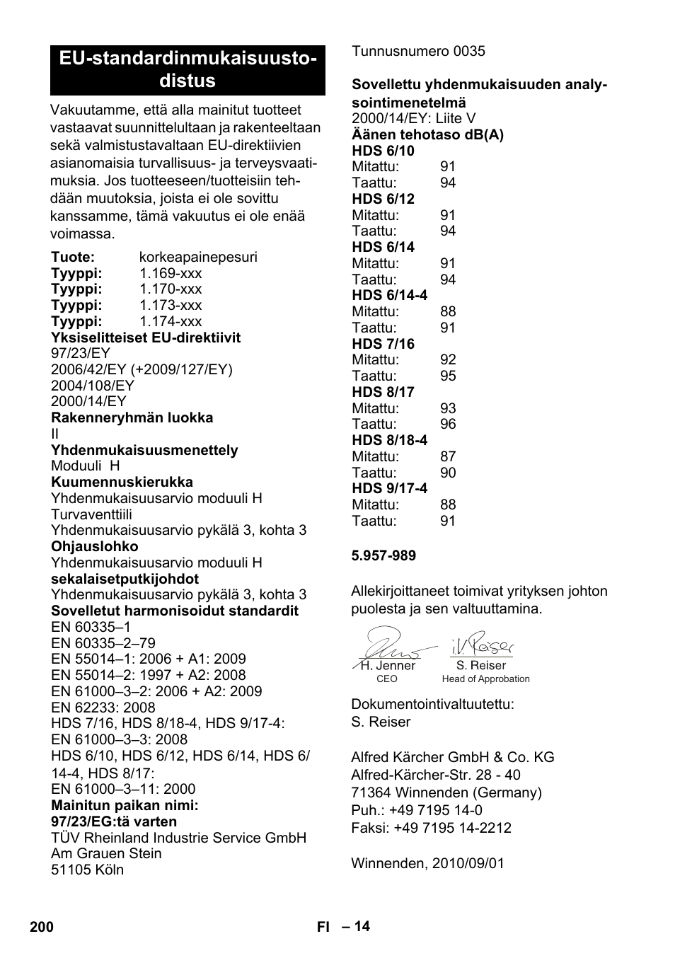 Eu-standardinmukaisuusto- distus | Karcher HDS 8-17 CX User Manual | Page 200 / 500