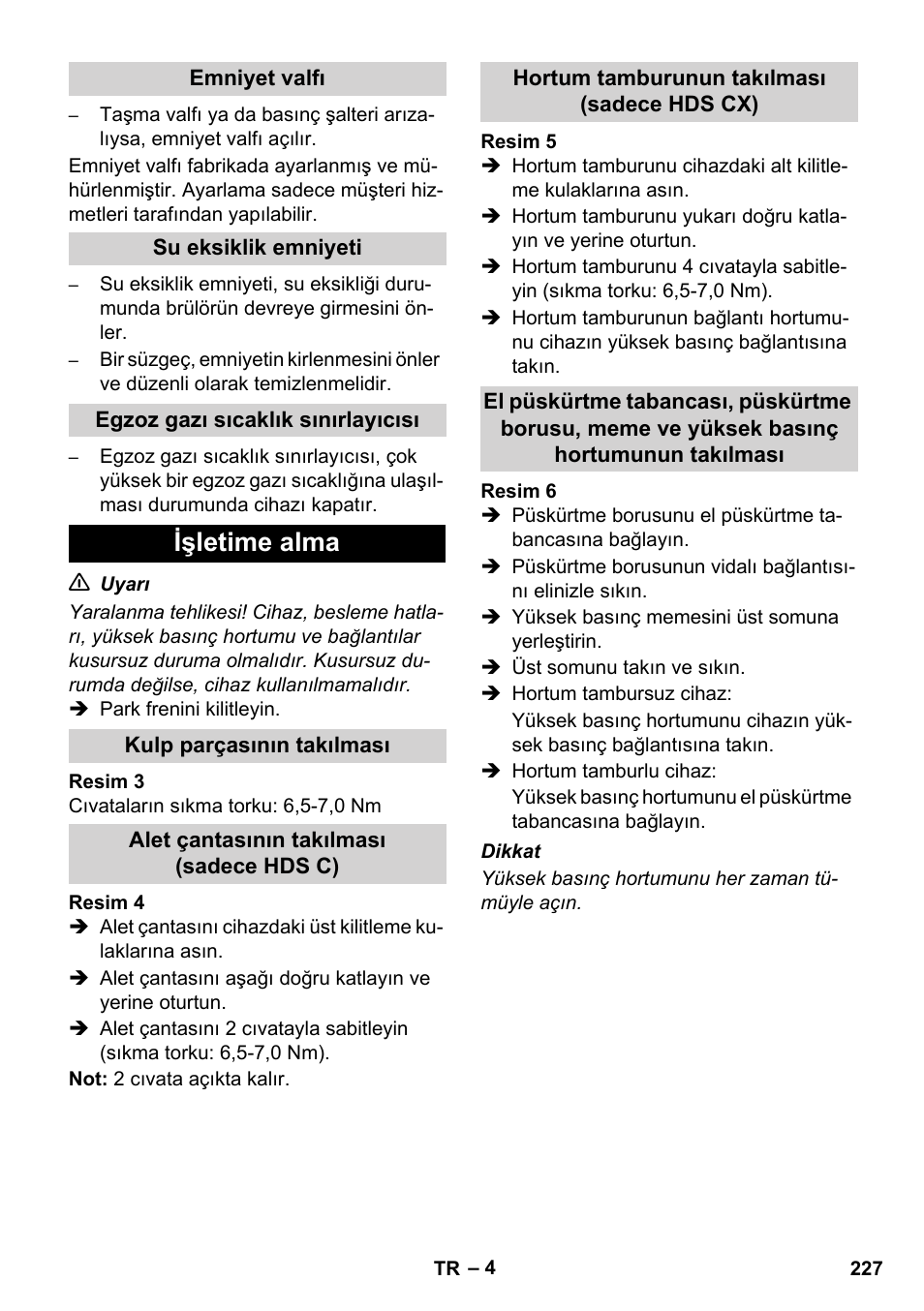 Işletime alma | Karcher HDS 8-17 CX User Manual | Page 227 / 500