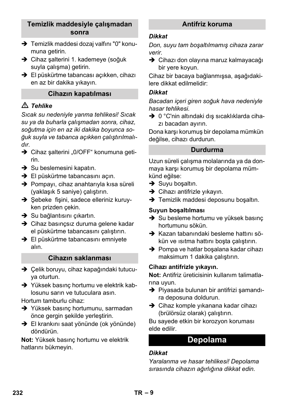 Depolama | Karcher HDS 8-17 CX User Manual | Page 232 / 500